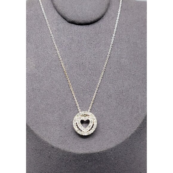 Avon NR Eternal Heart Pendant Necklace Clear Rhinestones Silver Tone Vintage 16" - Picture 3 of 9